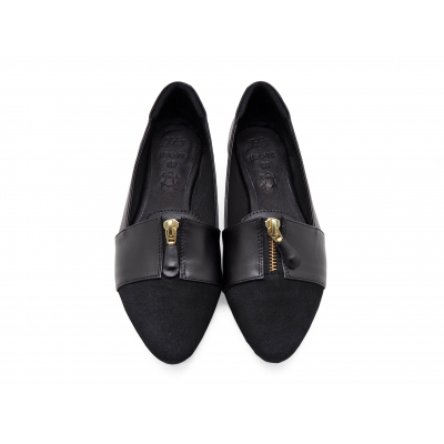 Women Courts Flat HSC-74 Black Suede-Black Nappa